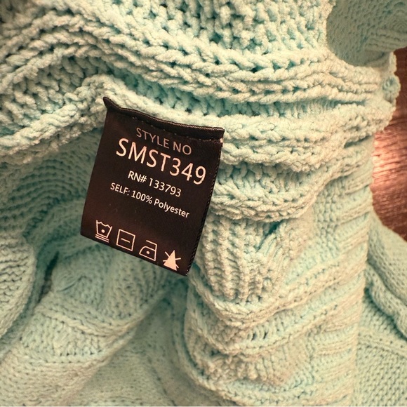 POL Cable Knit Sweater Women’s Small Open Back Tie Green Boho Colorful Pocket - Picture 7 of 10